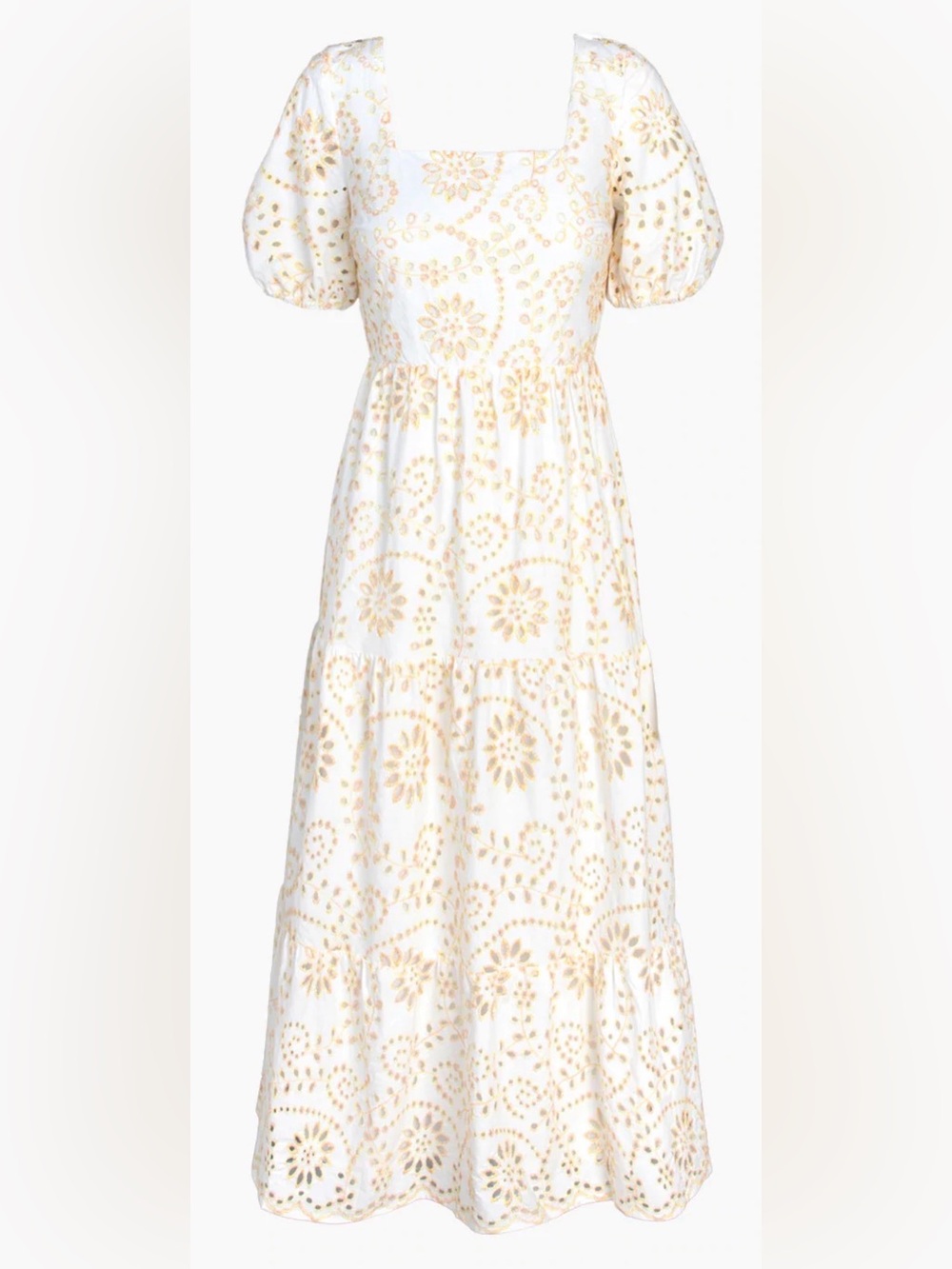 Greylin Tuckernuck Golden Sun Sienna Tiered Embroidered Eyelet Midi Dress